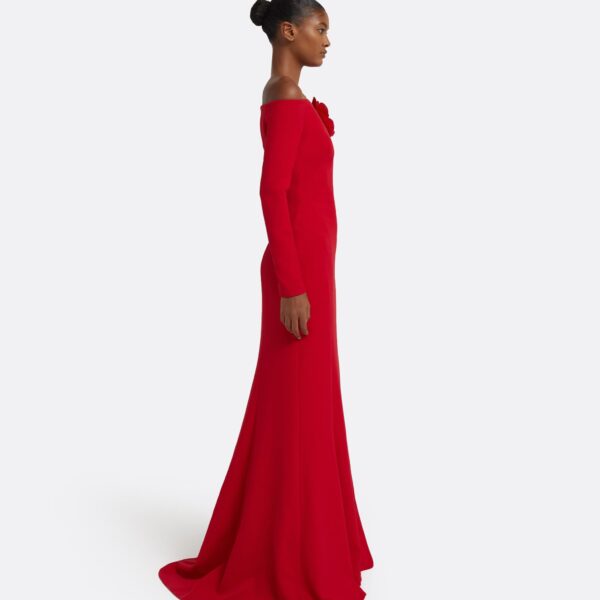 Rory Long Dress in Crimson with Crimson Appliqué - Image 5