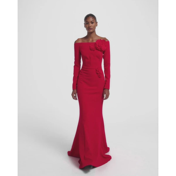 Rory Long Dress in Crimson with Crimson Appliqué - Image 6