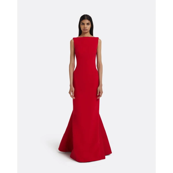 Safiyaa Sloane Long Dress in Lacquer Red on Crimson, view 2
