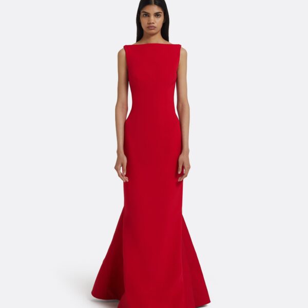 Sloane Long Dress in Lacquer Red on Crimson - Image 2