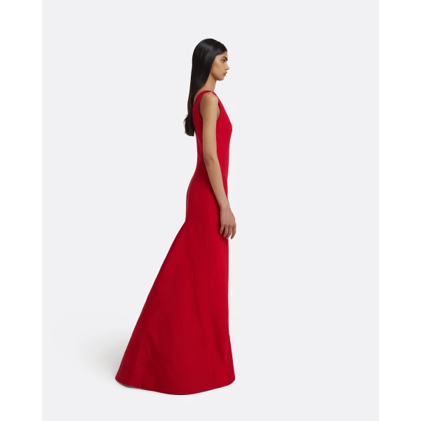 Safiyaa Sloane Long Dress in Lacquer Red on Crimson, view 5