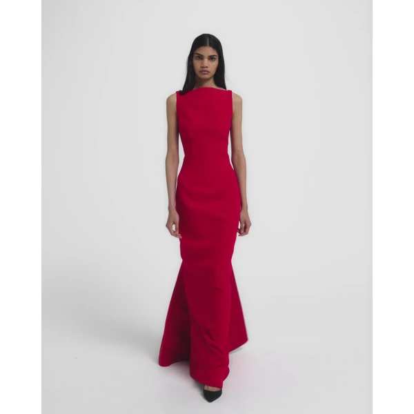 Sloane Long Dress in Lacquer Red on Crimson - Image 6