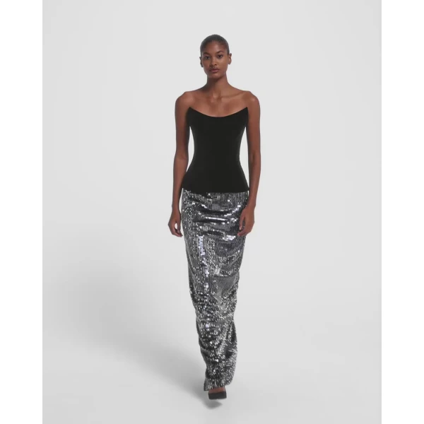 Vick Long Skirt in Navy & Silver - Image 6