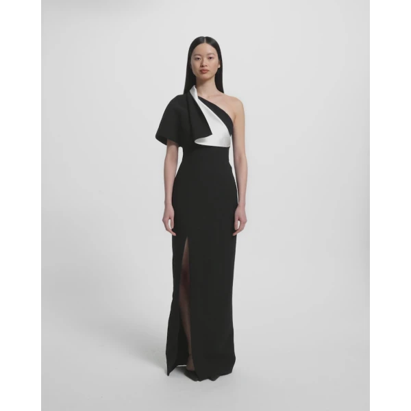 Yume Long Dress in Ivory on Black - Image 6