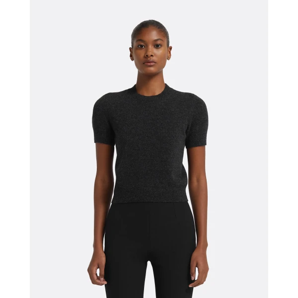 Zade Knitted T-Shirt in Black Melange - Image 2