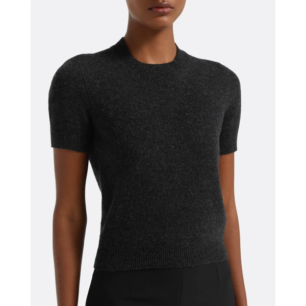 Safiyaa Zade Knitted T-Shirt in Black Melange Top, view 4