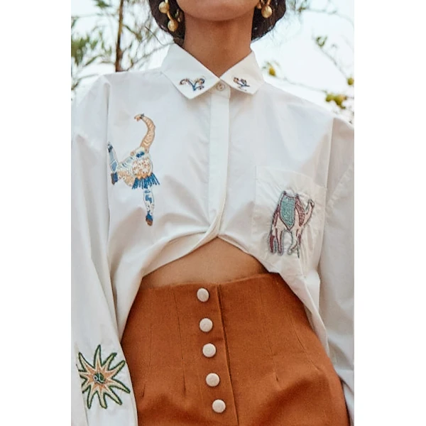 Alemais Carmine Embroidered Shirt