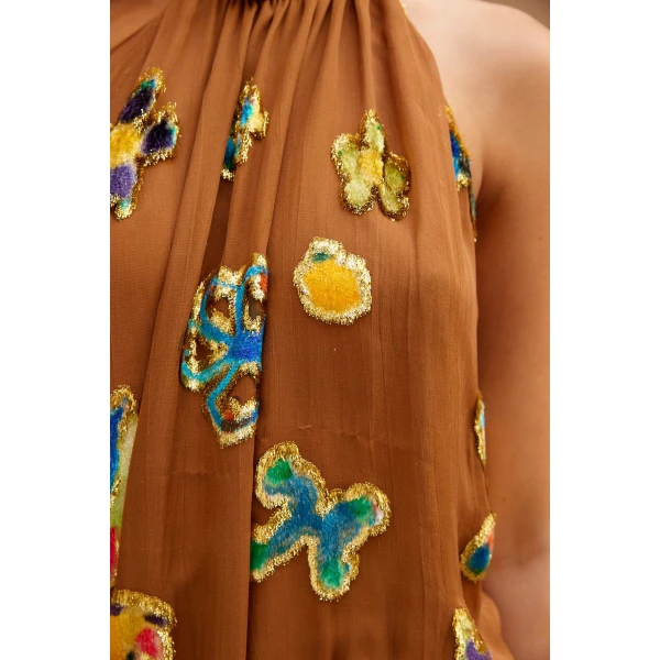 Alemais Golden Metallic Velvet Mini Dress