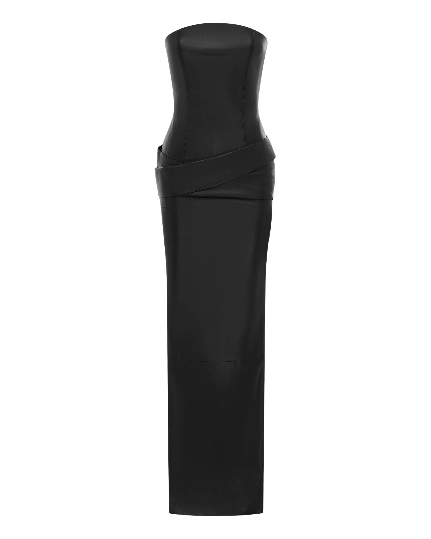Alex Perry Strapless Drape Column in Leather Alex Perry strapless drape column gown in leather, sculptural red-carpet eveningwear