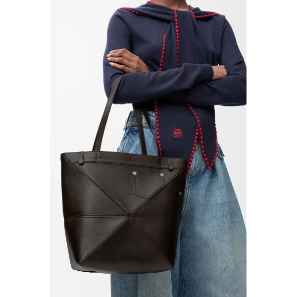 LOEWE Panta Medium Puzzle Fold Tote In Shiny Calfskin, view 2