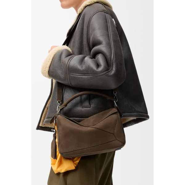 LOEWE Small Featherlight Puzzle Bag In Grained Nubuck, view 3