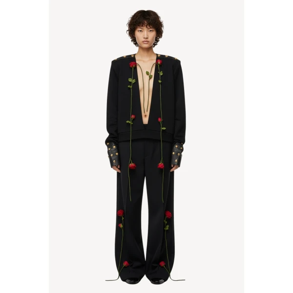 Loulou The Brand Black Rose Cotton Trousers, view 2