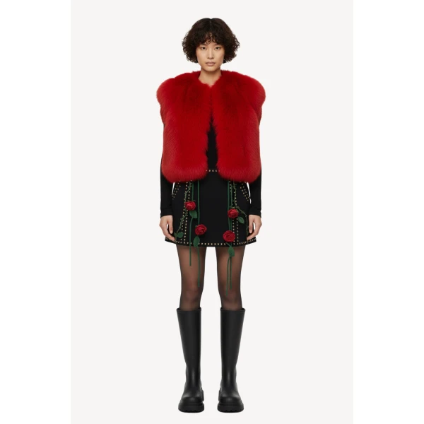 Loulou The Brand Black Rose-Embroidered Mini Skirt, view 2