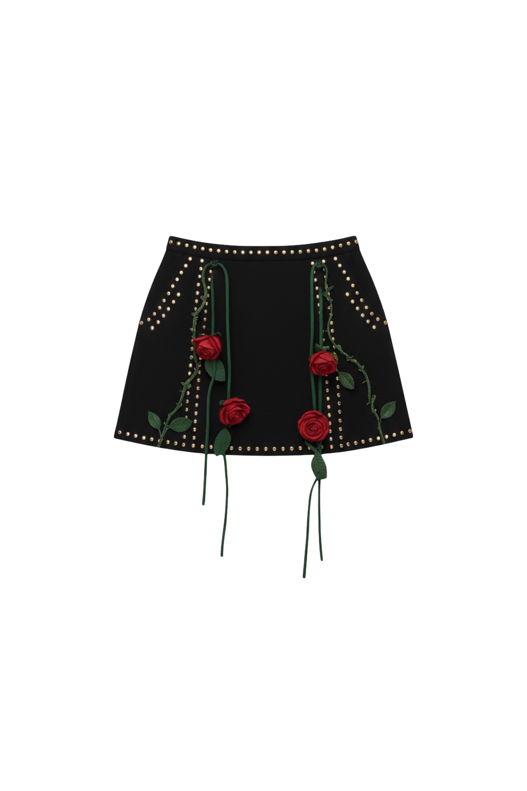 Loulou The Brand Black Rose-Embroidered Mini Skirt