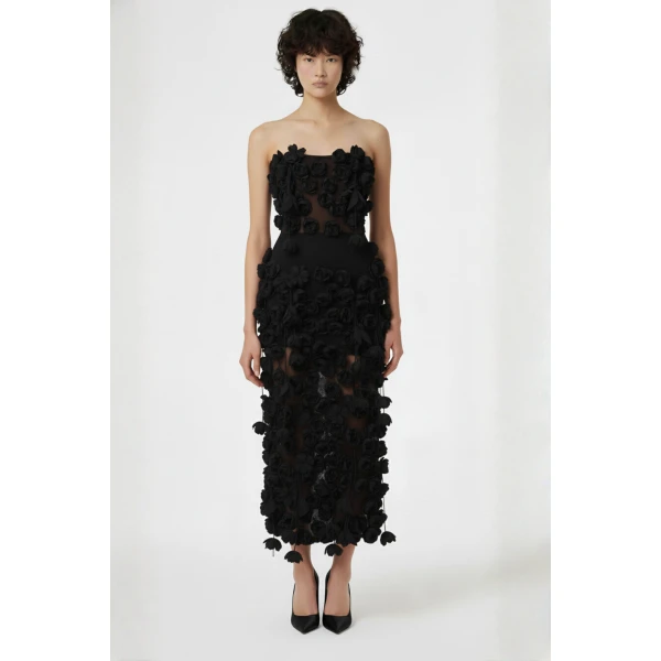 Loulou The Brand Black Rose Midi Dress, view 2