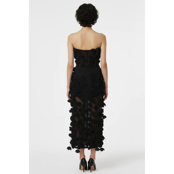 Loulou The Brand Black Rose Midi Dress, view 3