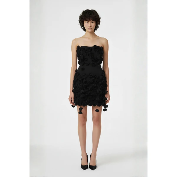 Loulou The Brand Black Rose Mini Dress, view 2