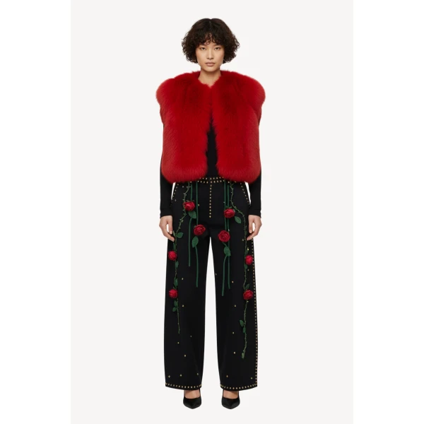 Loulou The Brand Black Studded Rose Denim Trousers, view 3
