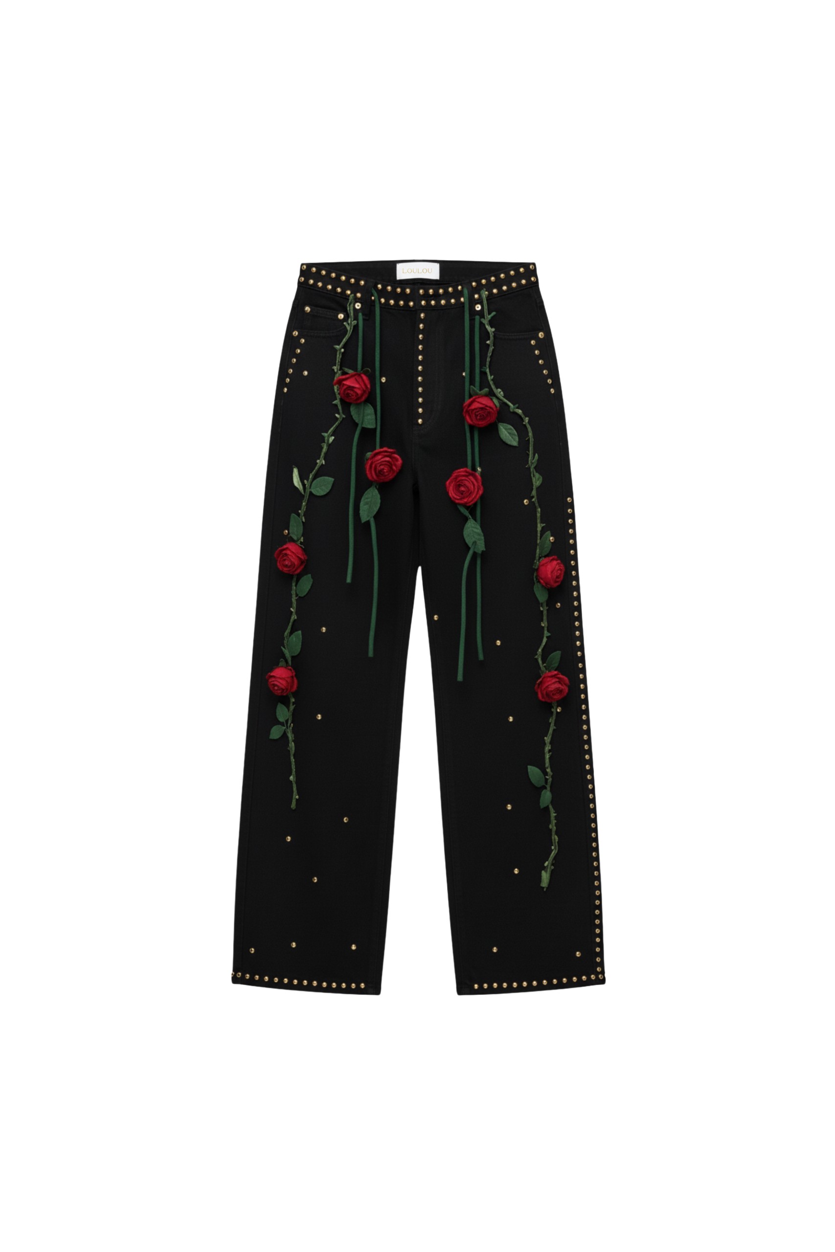Loulou The Brand Black Studded Rose Denim Trousers