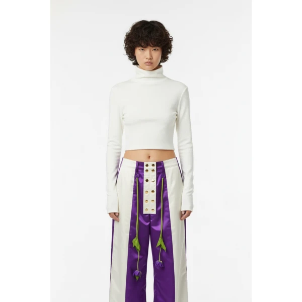 Loulou The Brand Cropped Jersey Turtleneck In Ivory Knit, view 2