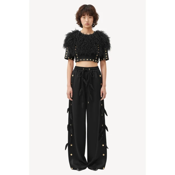 Loulou The Brand Cropped Shearling Top In Black, view 2
