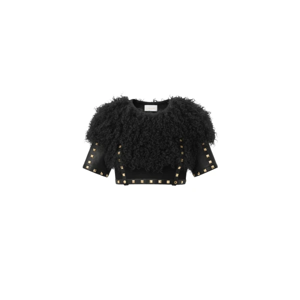 Cropped Shearling Top In Black