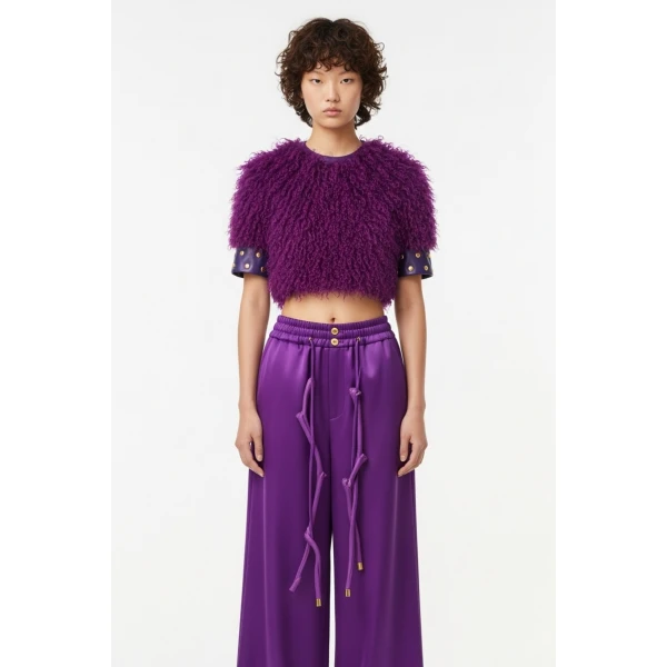 Loulou The Brand Cropped Shearling Top In Violet, view 2