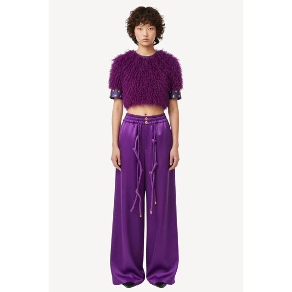 Loulou The Brand Cropped Shearling Top In Violet, view 3