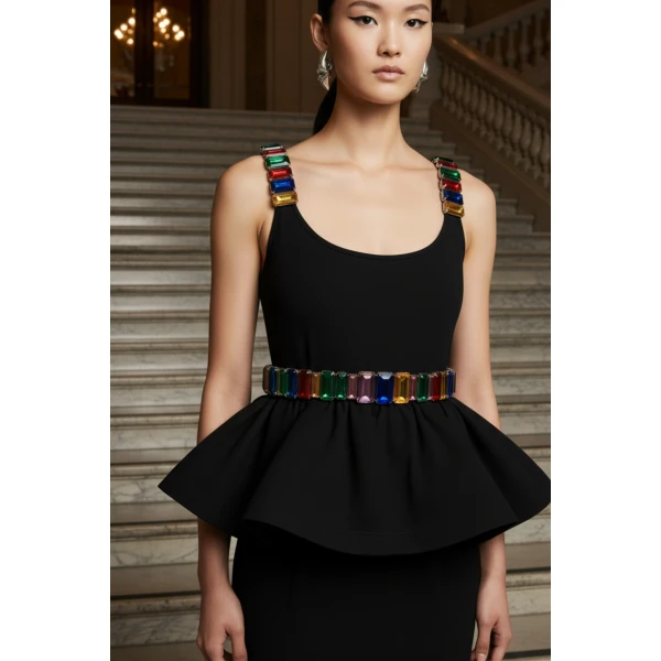 Loulou The Brand Crystal Peplum Top, view 2