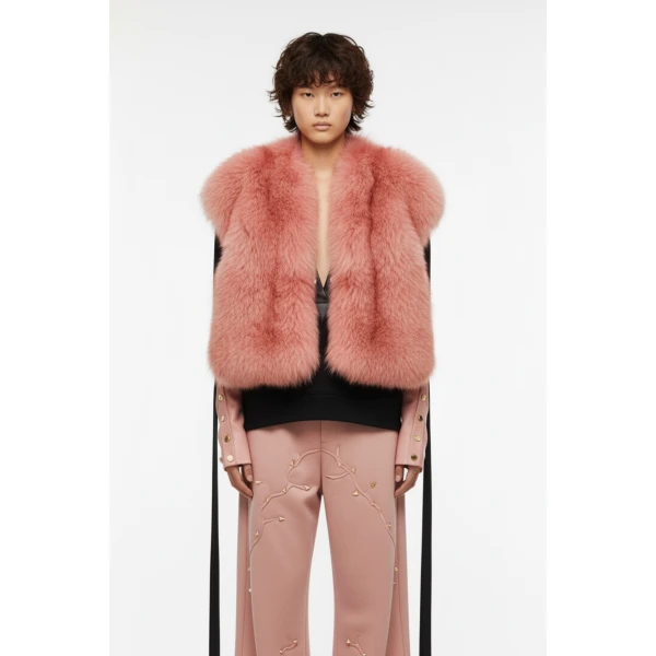 Loulou The Brand Deep V Sweatshirt With Pink Sleeves Knit, view 2
