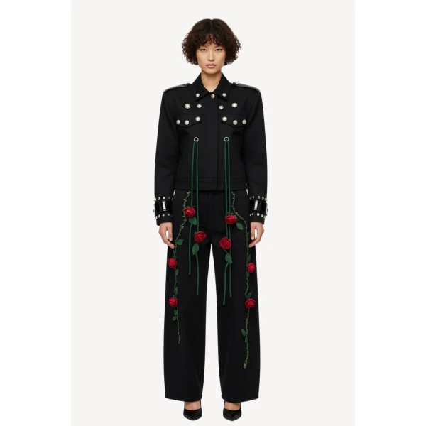 Loulou The Brand Denim Jacket With Floral Drawstrings, view 2