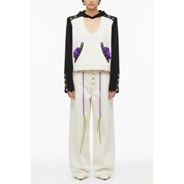 Loulou The Brand Dual-Tone Hoodie With Studs, view 2