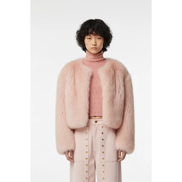 Loulou The Brand Faux Fur Jacket In Blush, view 2