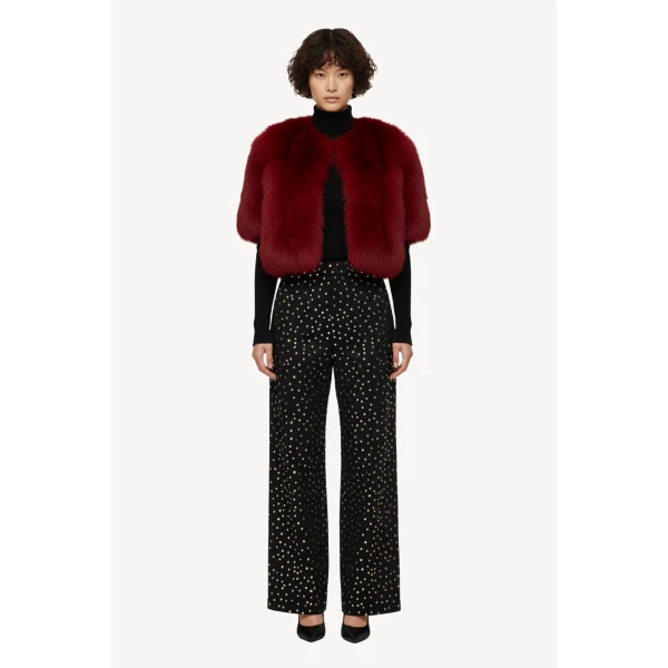Loulou The Brand Faux Fur Jacket In Bordeaux, view 2