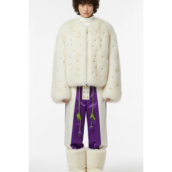 Loulou The Brand Faux Fur Jacket In Ivory, view 2