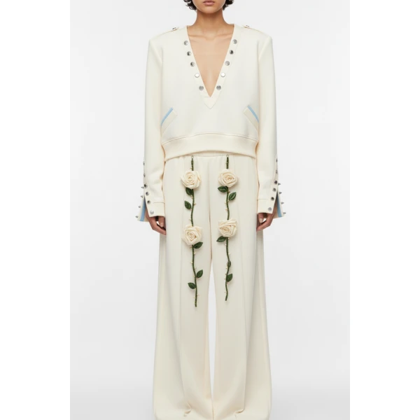 Loulou The Brand Ivory Rose Jogger Trousers, view 2