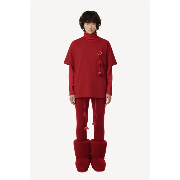 Loulou The Brand Jersey T-Shirt With Floral Pendant In Red Top, view 2