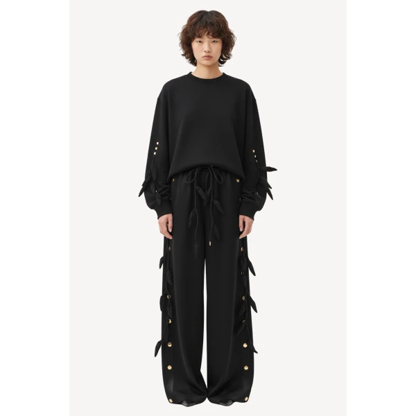 Loulou The Brand Leaf-Detail Sweatshirt In Black Knit, view 2