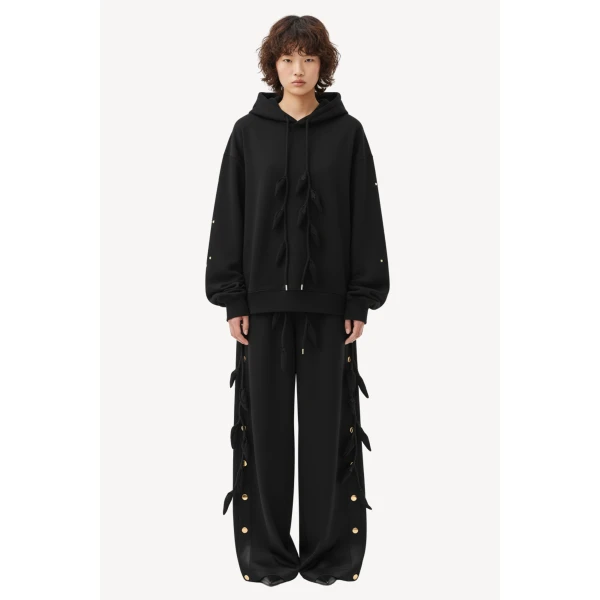 Loulou The Brand Leaf-Tie Hoodie In Black, view 2
