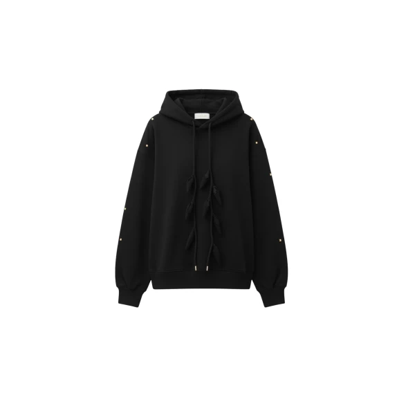 Leaf-Tie Hoodie In Black