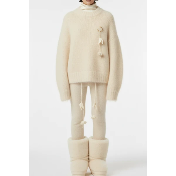Loulou The Brand Mohair-Blend Sweater With Floral Pendant In Ivory, view 2