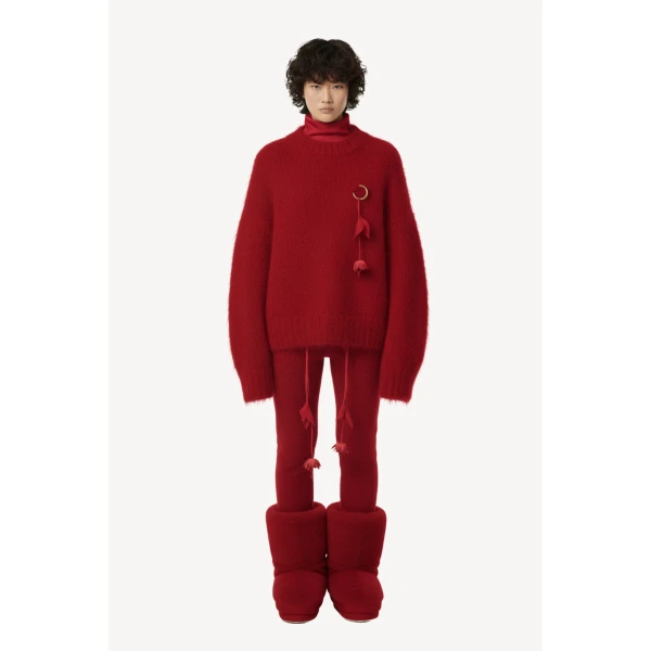 Loulou The Brand Mohair-Blend Sweater With Floral Pendant In Red, view 2
