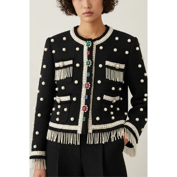 Loulou The Brand Pearl-Trim Jacket, view 2
