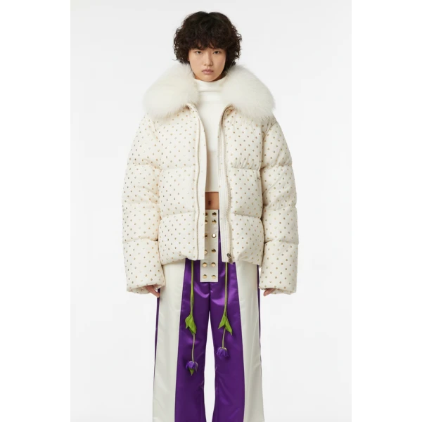 Loulou The Brand Puffer Jacket In Ivory, view 2