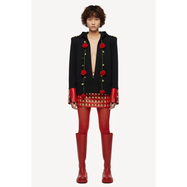 Loulou The Brand Red Studded Leather Mini Skirt, view 3