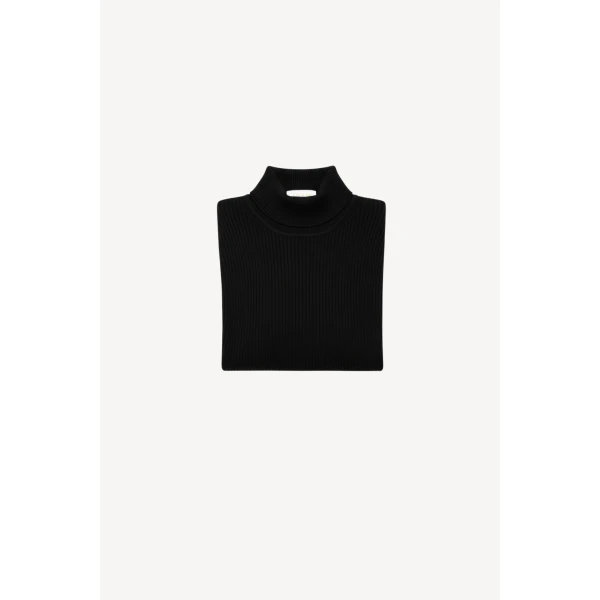 Loulou The Brand Ribbed Wool Turtleneck In Black Knit, view 2
