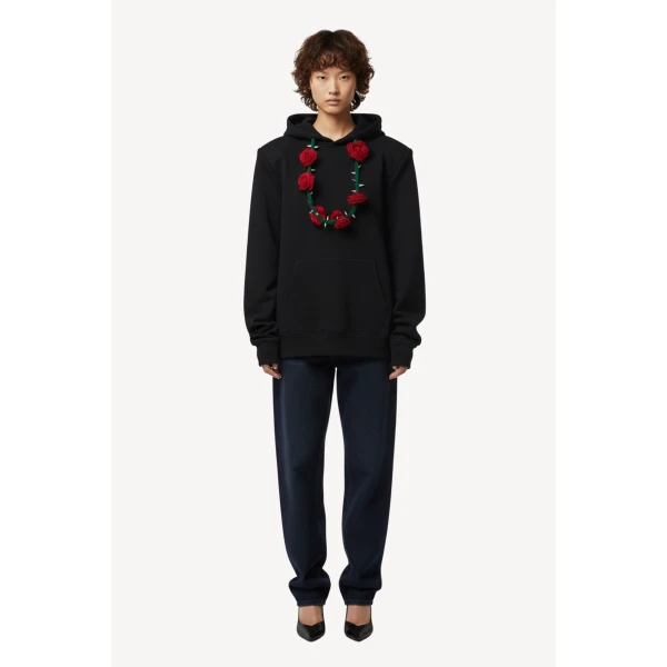 Loulou The Brand Rose Garland Hoodie In Black, view 2