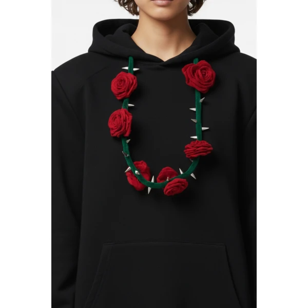 Loulou The Brand Rose Garland Hoodie In Black, view 3