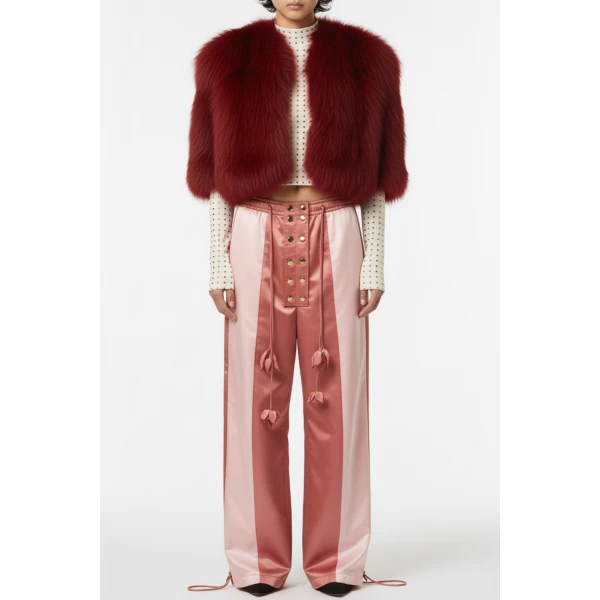 Loulou The Brand Rose Satin Panelled Trousers, view 2