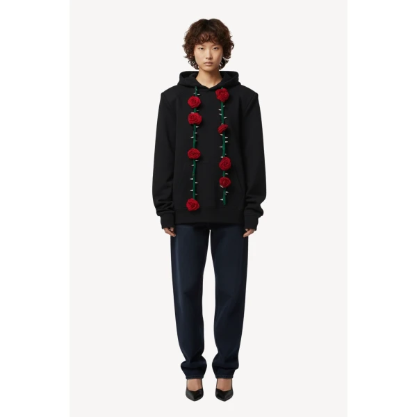Loulou The Brand Rose-Stem Hoodie In Black, view 2
